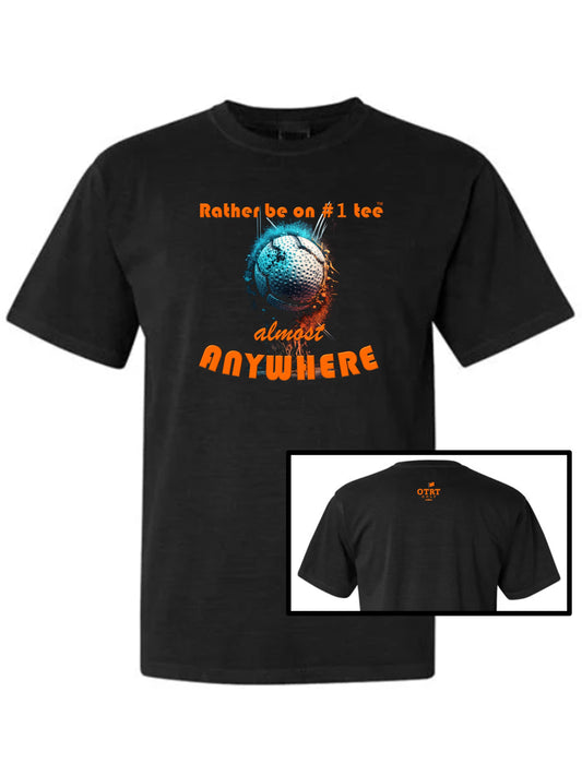 Golf T - A2b, "Rather Be On #1 Tee™" almost ANYWHERE, Abstract 2 - 100% Cotton  Black