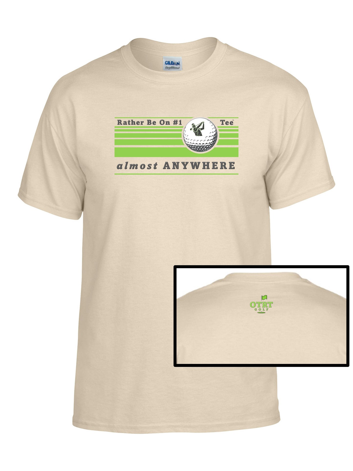 Golf T - A4, "Rather Be On #1 Tee™" almost ANYWHERE, Linear 1 - 50/50 DryBlend®  8 Shirt Colors