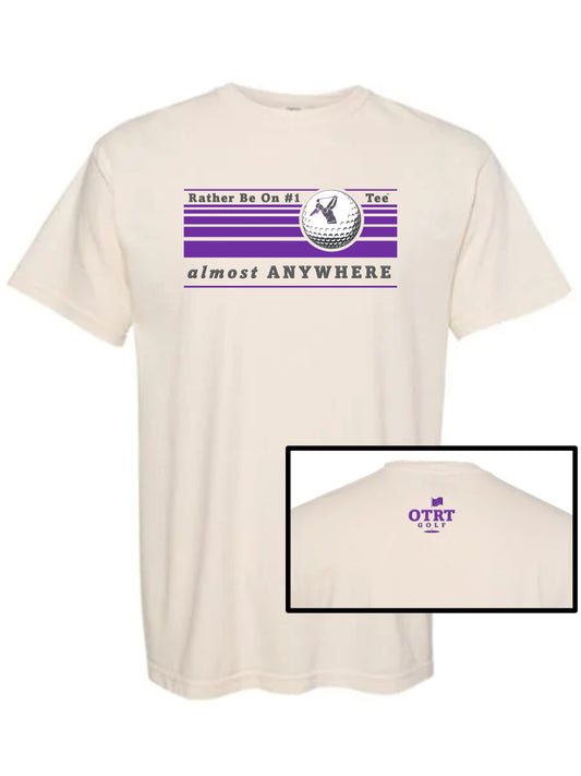 Women's Golf T - W1c, "Rather Be On #1 Tee™" almost ANYWHERE", Linear 1 - 100%Cotton, 10 colors