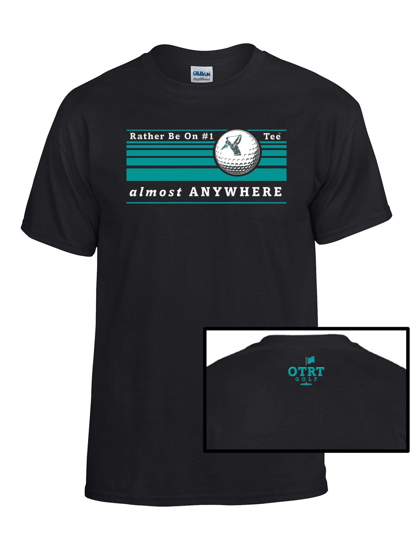 Women's Golf T - W1, "Rather Be On #1 Tee™" almost ANYWHERE", Linear 3 - 50/50 DryBlend®  8 Colors