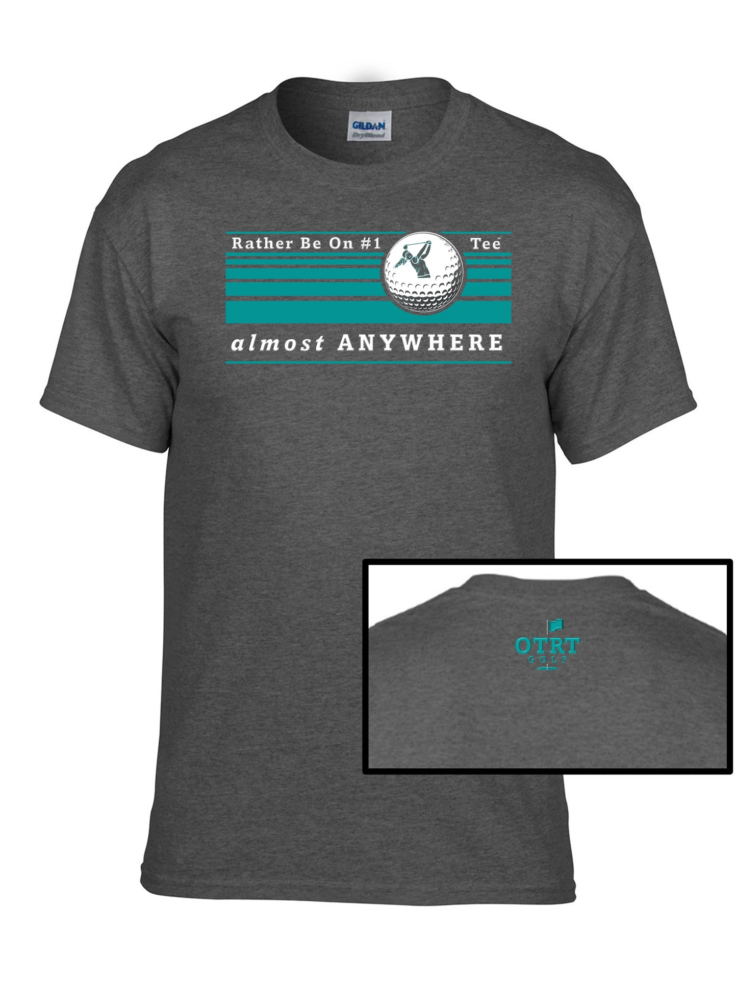 Women's Golf T - W1, "Rather Be On #1 Tee™" almost ANYWHERE", Linear 3 - 50/50 DryBlend®  8 Colors