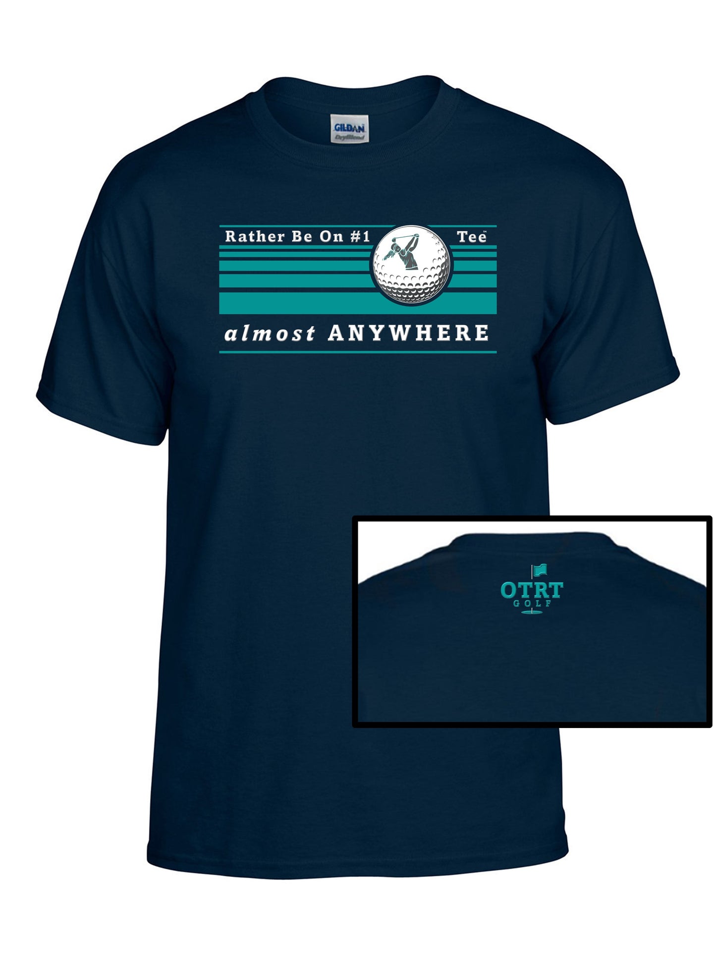 Women's Golf T - W1, "Rather Be On #1 Tee™" almost ANYWHERE", Linear 3 - 50/50 DryBlend®  8 Colors