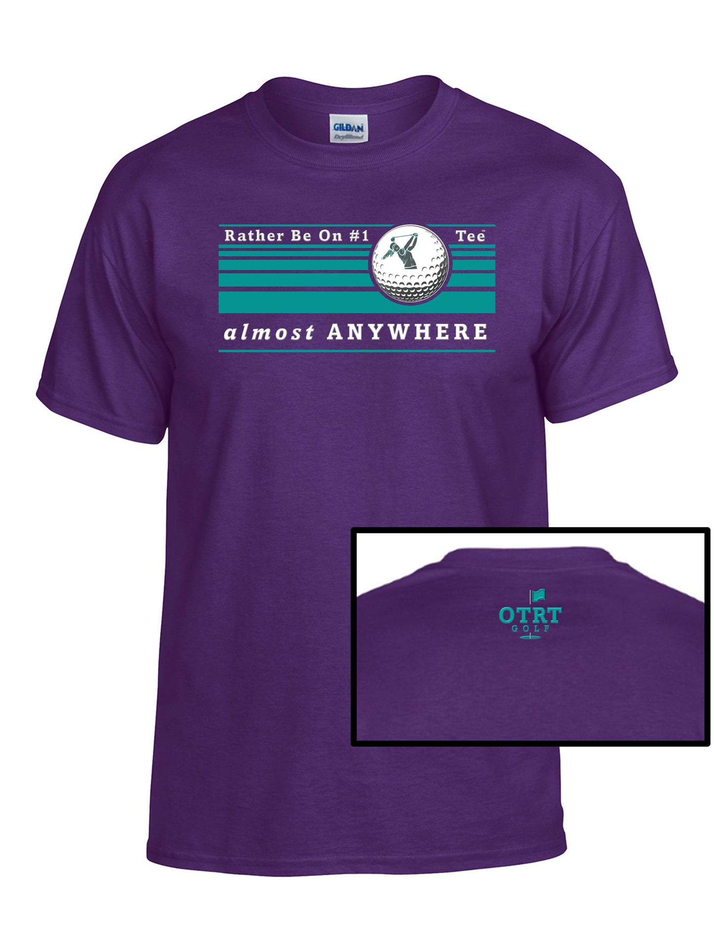 Women's Golf T - W1, "Rather Be On #1 Tee™" almost ANYWHERE", Linear 3 - 50/50 DryBlend®  8 Colors