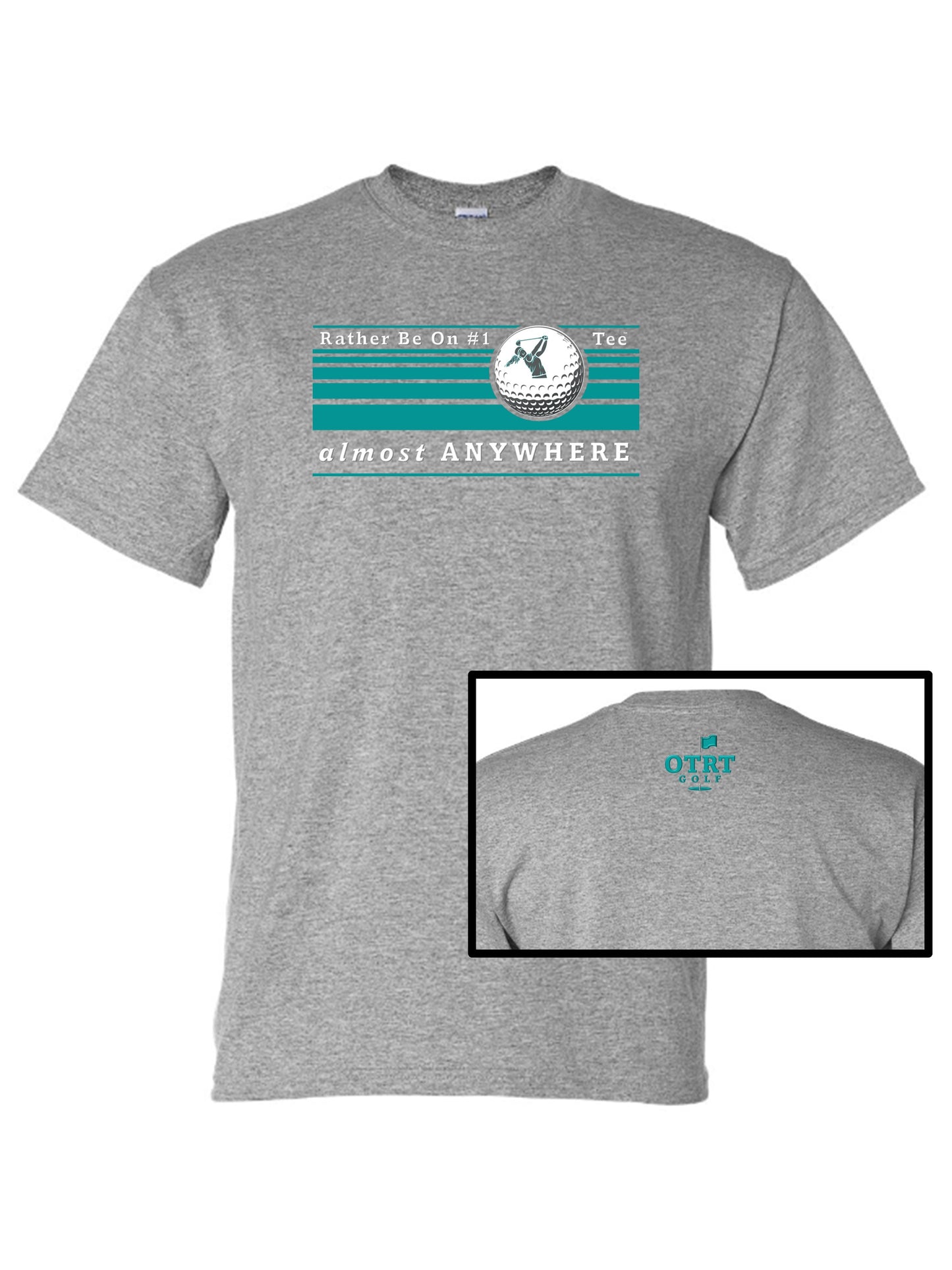 Women's Golf T - W1, "Rather Be On #1 Tee™" almost ANYWHERE", Linear 3 - 50/50 DryBlend®  8 Colors