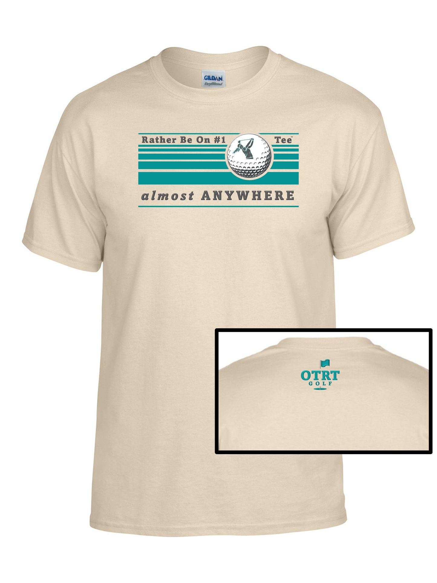 Women's Golf T - W1, "Rather Be On #1 Tee™" almost ANYWHERE", Linear 3 - 50/50 DryBlend®  8 Colors